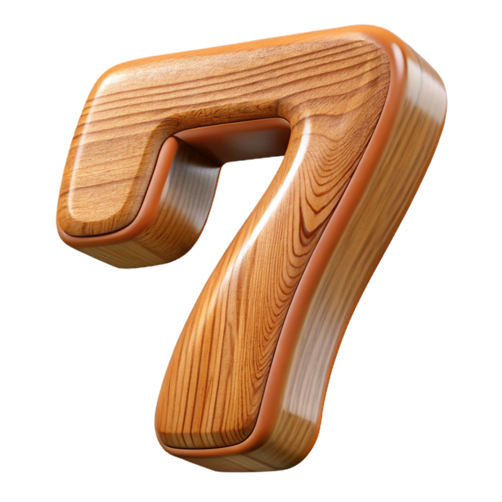 iconic futuristic A wooden number 7, carved and polished, NO BACKGROUND with Transparent Background. luxury png