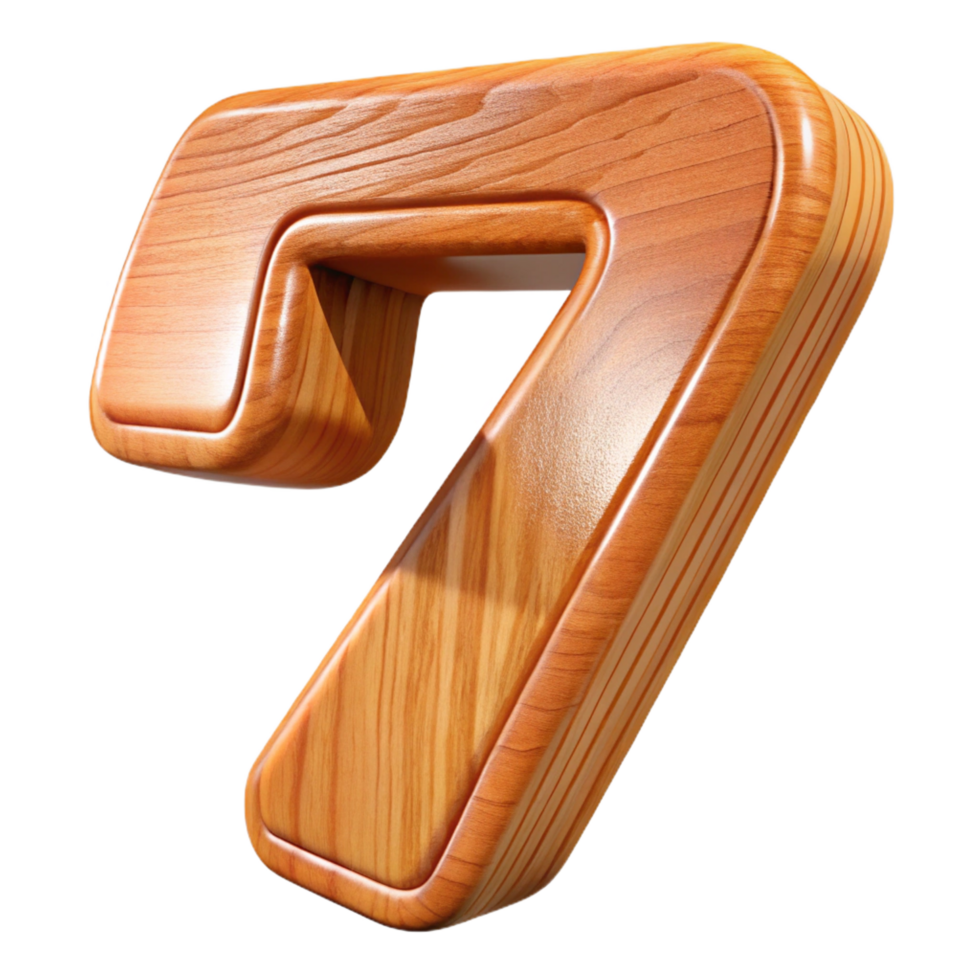 enchanting celebrated A wooden number 7, carved and polished, NO BACKGROUND with Transparent Background. png