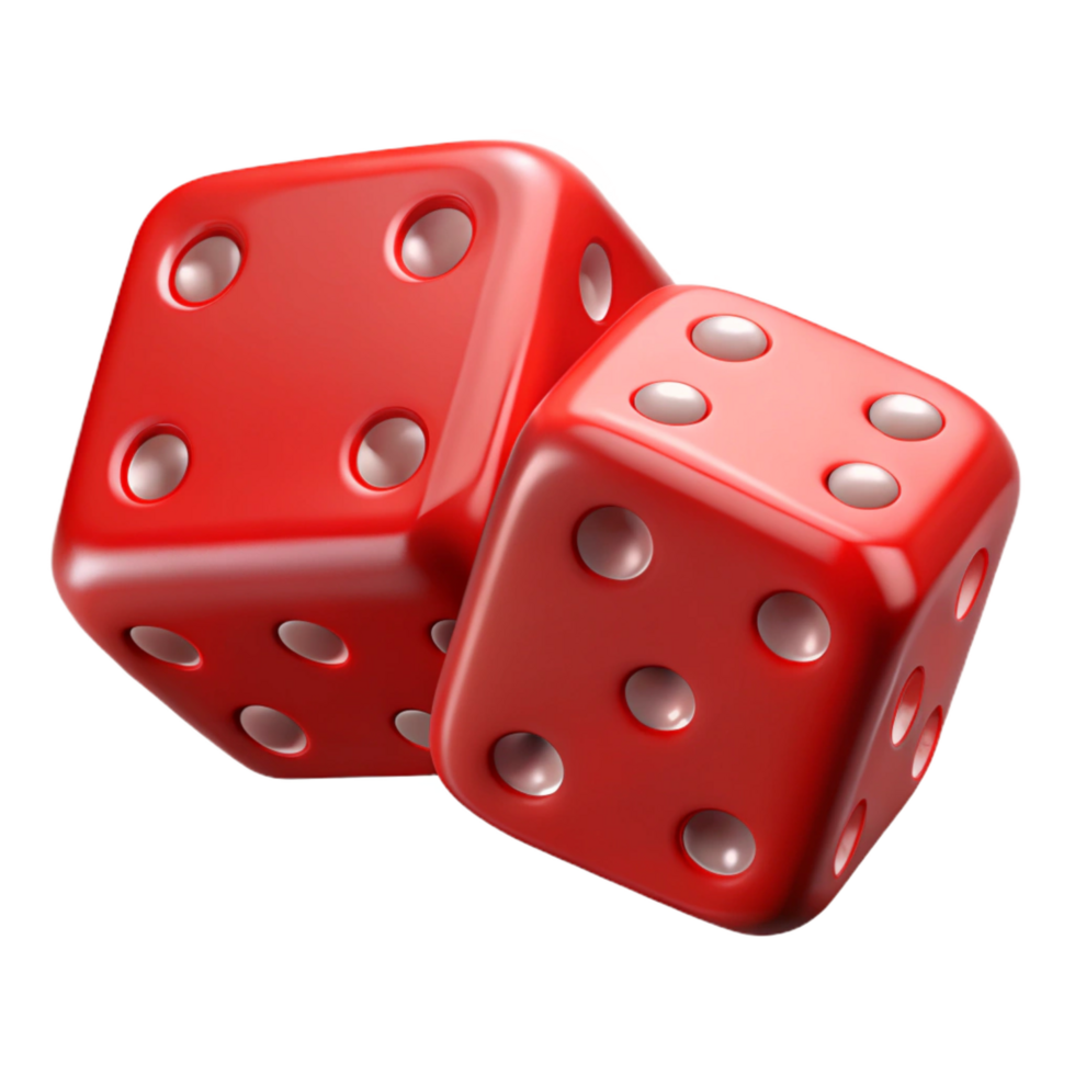 memorable creative A pair of red dice, showing snake eyes, NO BACKGROUND with Transparent Background. fine detail png