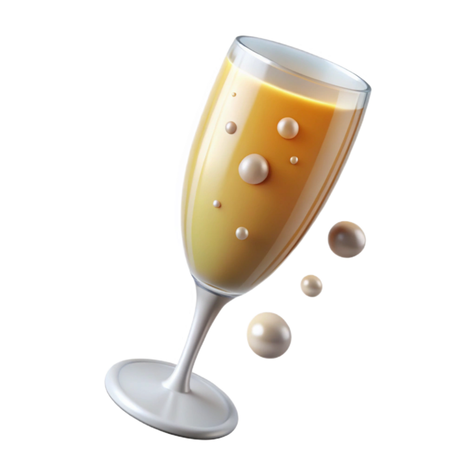 romantic immaculate A glass of overflowing champagne, with bubbles, NO BACKGROUND with Transparent Background. crisp png