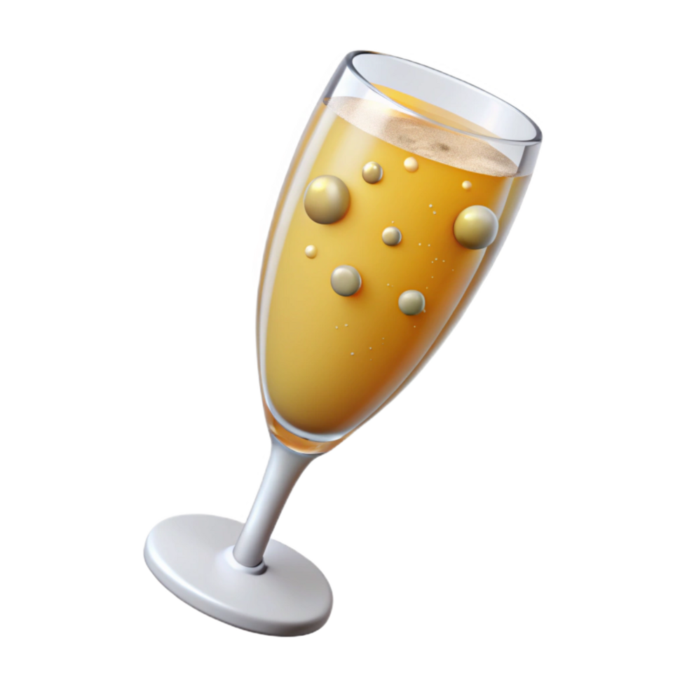 dazzling distinguished A glass of overflowing champagne, with bubbles, NO BACKGROUND with Transparent Background. png