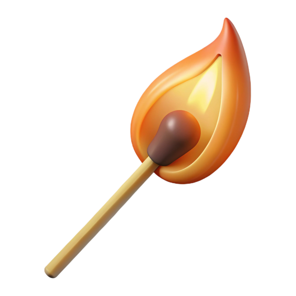 iconic victorian A single, burning matchstick, with flame and smoke, NO BACKGROUND with Transparent Background. premium png