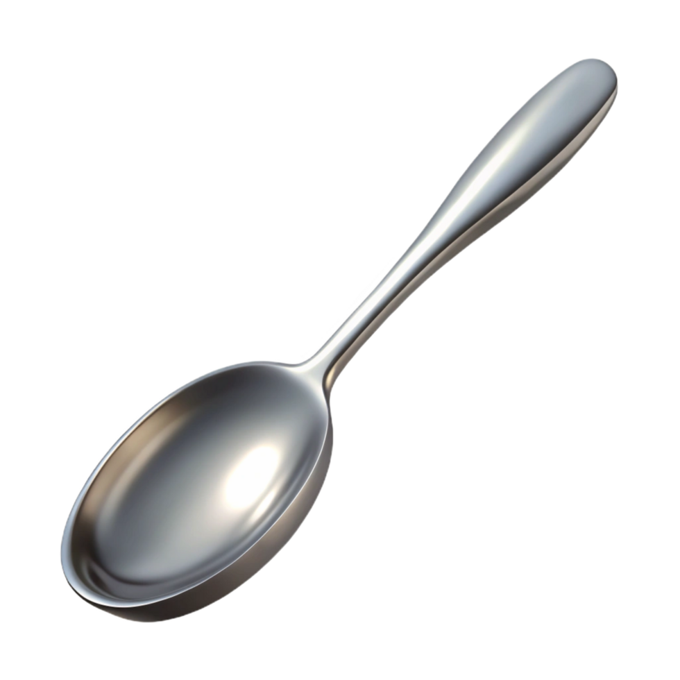 breathtaking dramatic surreal A single, silver spoon, polished, NO BACKGROUND with Transparent Background. artisan png