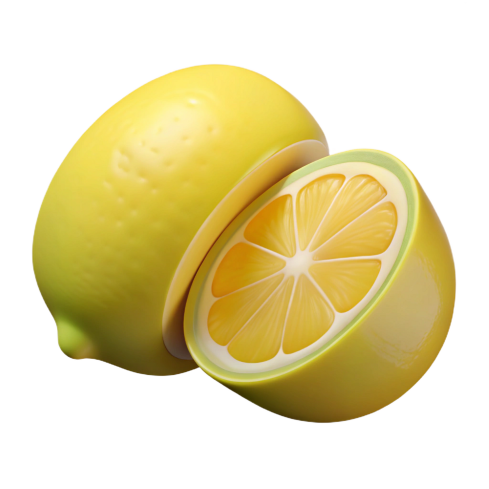 nostalgic dazzling A single, ripe lemon, cut in half, NO BACKGROUND with Transparent Background. premium png