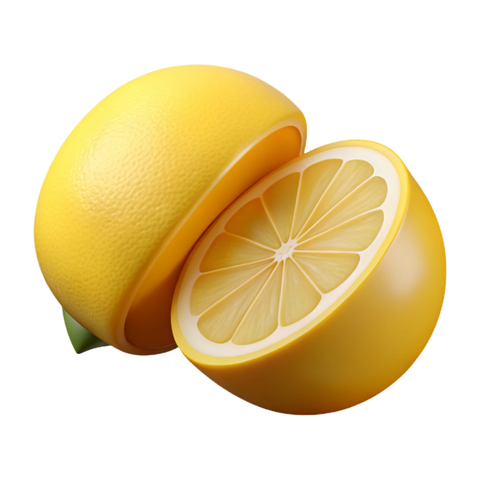 pristine bohemian A single, ripe lemon, cut in half, NO BACKGROUND with Transparent Background. impeccable png