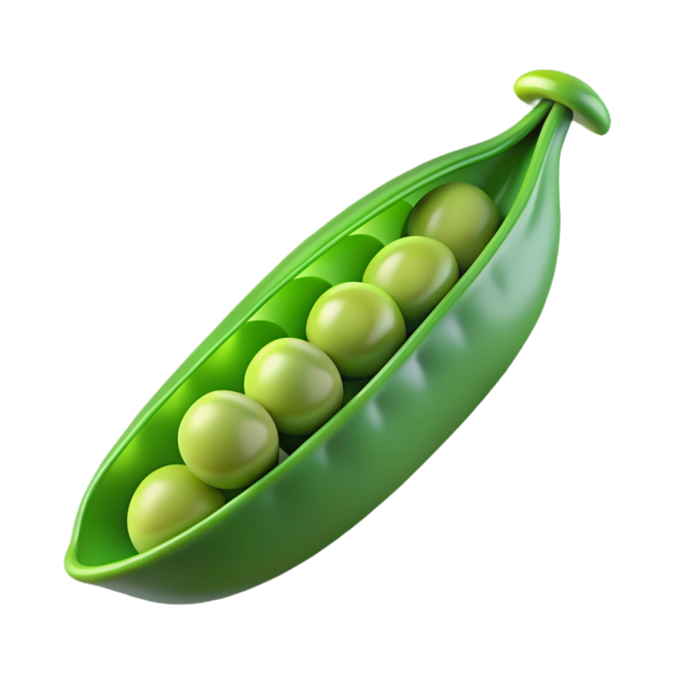 beautiful industrial A single, green pea pod, open with peas visible, NO BACKGROUND with Transparent Background. refined png