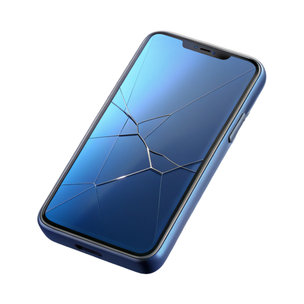 enchanting sought-after A single, modern smartphone with a cracked screen. NO BACKGROUND with Transparent Background. png