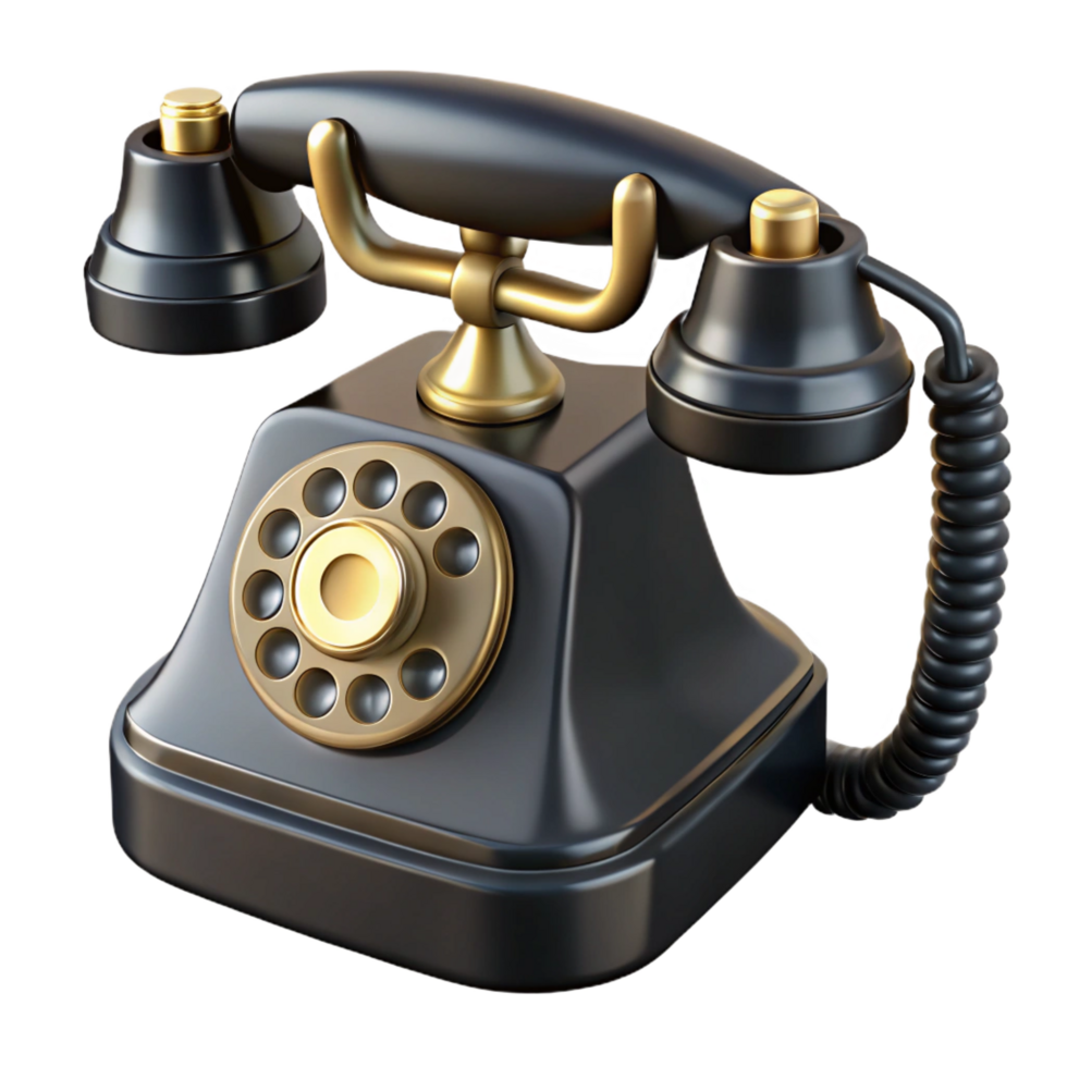 quintessential retro A vintage rotary telephone, black. NO BACKGROUND with Transparent Background. original png