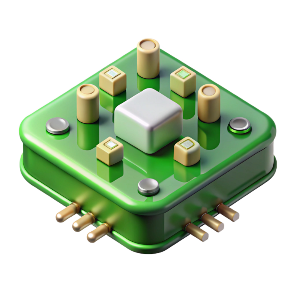 standout geometric A circuit board, green with components. NO BACKGROUND with Transparent Background. fine detail png