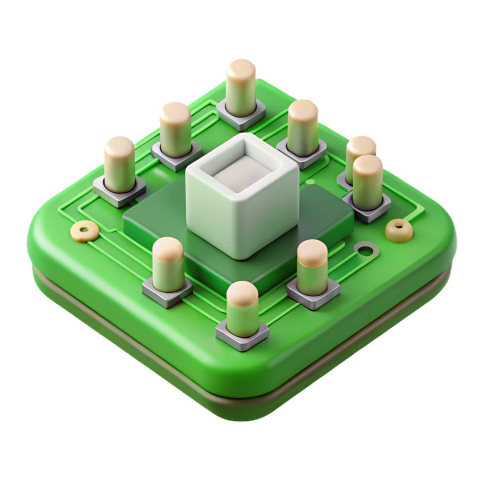 joyful sumptuous A circuit board, green with components. NO BACKGROUND with Transparent Background. high resolution png