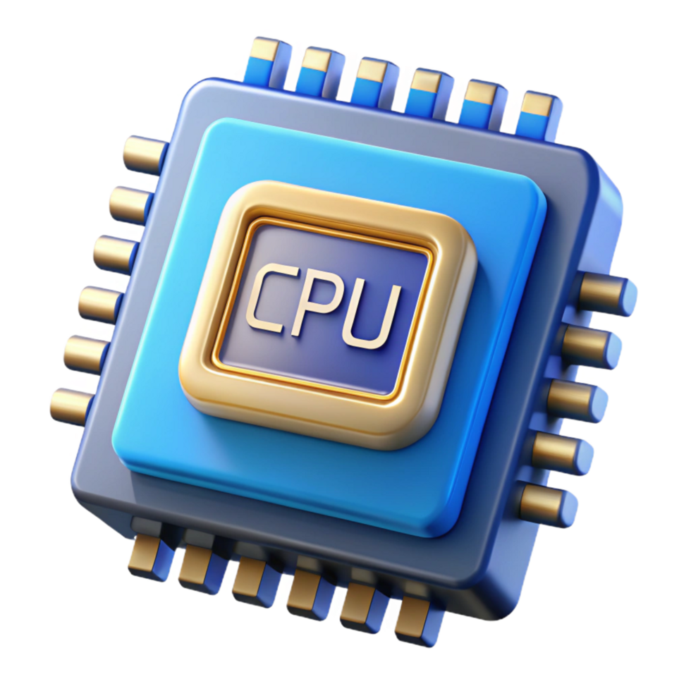 striking vintage A CPU, central processing unit. NO BACKGROUND with Transparent Background. expertly shot png