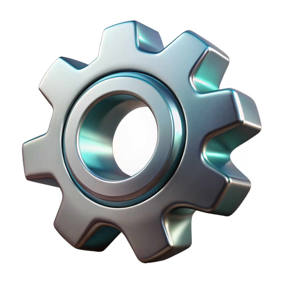 enchanting industrial A single, stylized gear made of metallic cogs. NO BACKGROUND with Transparent Background. sharp png