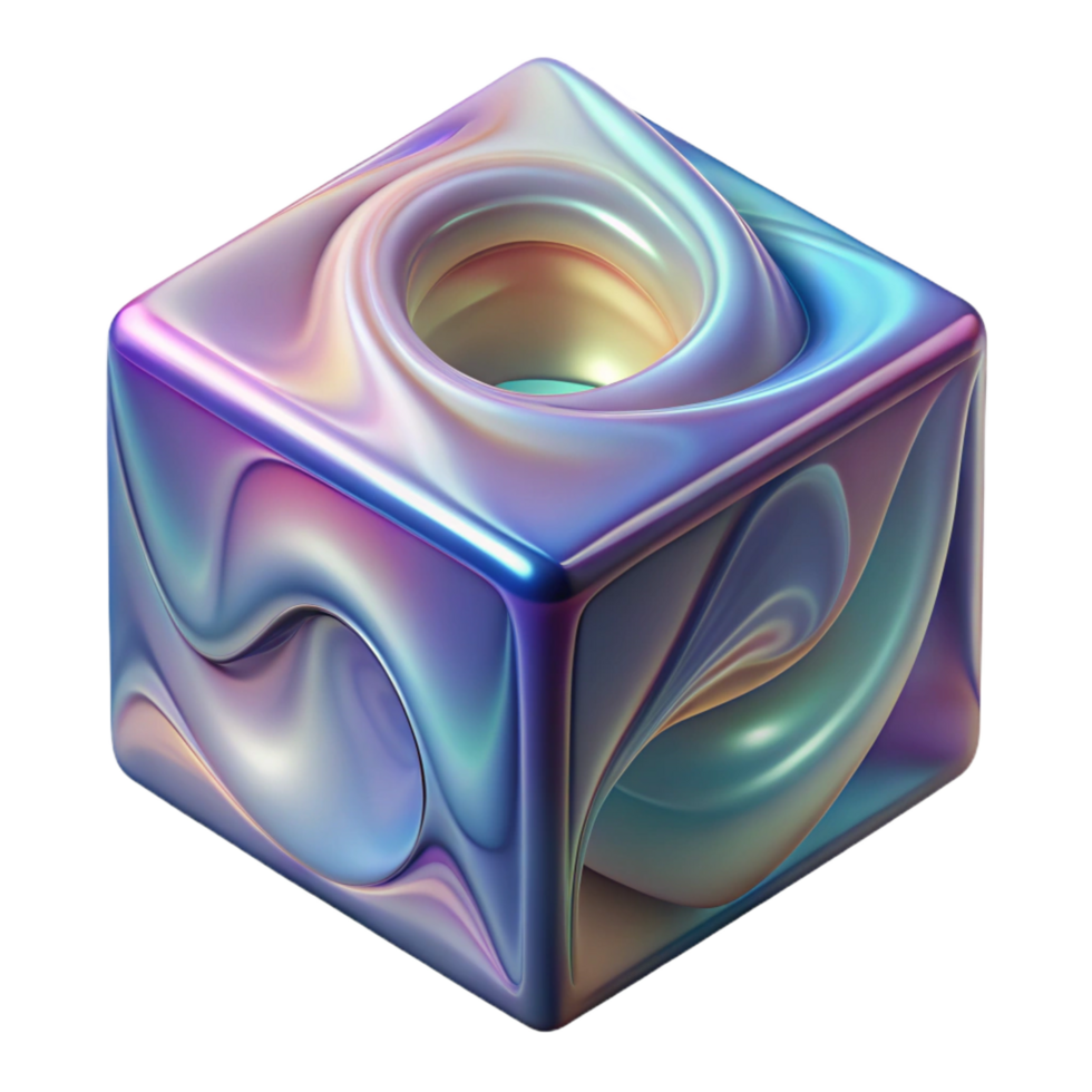 stunning abstract A floating, translucent cube with swirling colors inside. NO BACKGROUND with Transparent Background. expertly shot png