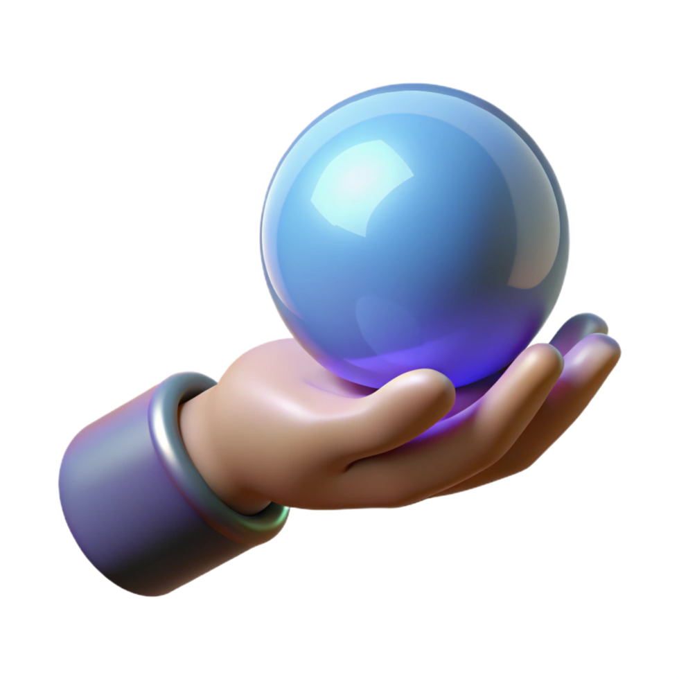 energetic stunning A single, stylized hand holding a glowing orb. NO BACKGROUND with Transparent Background. fine detail png