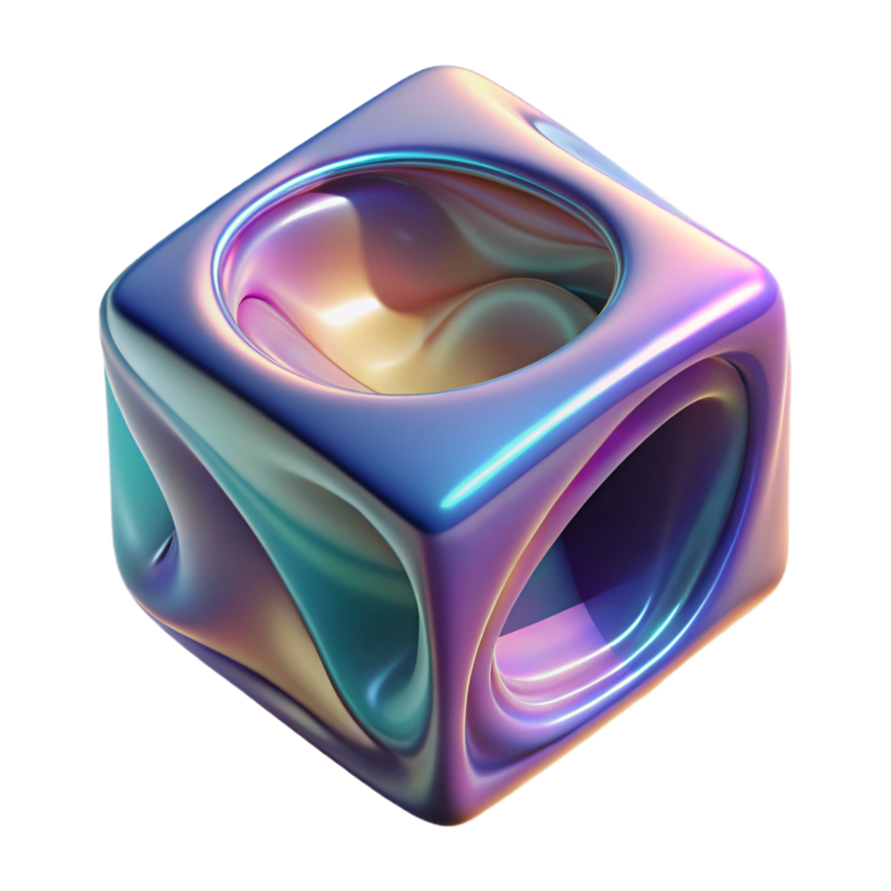 bold spectacular A floating, translucent cube with swirling colors inside. NO BACKGROUND with Transparent Background. refined png