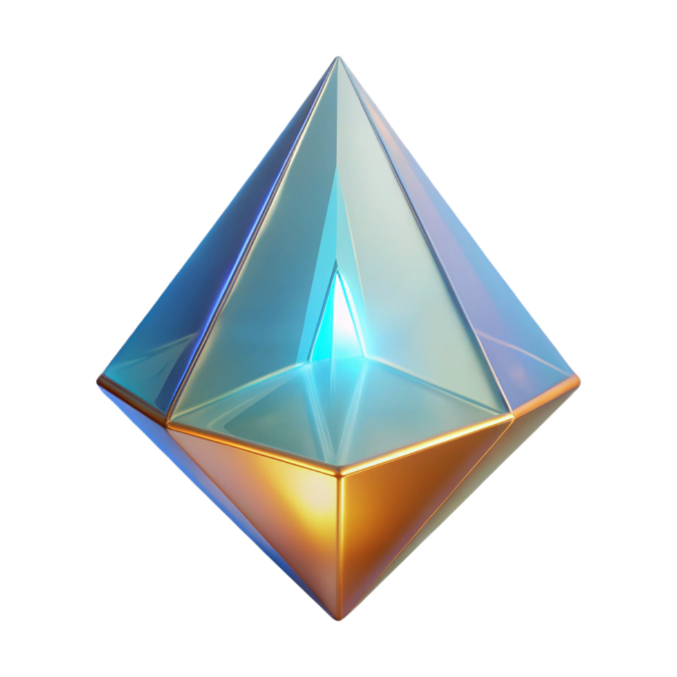 mysterious spectacular A floating, translucent pyramid with a glowing core. NO BACKGROUND with Transparent Background. impeccable png