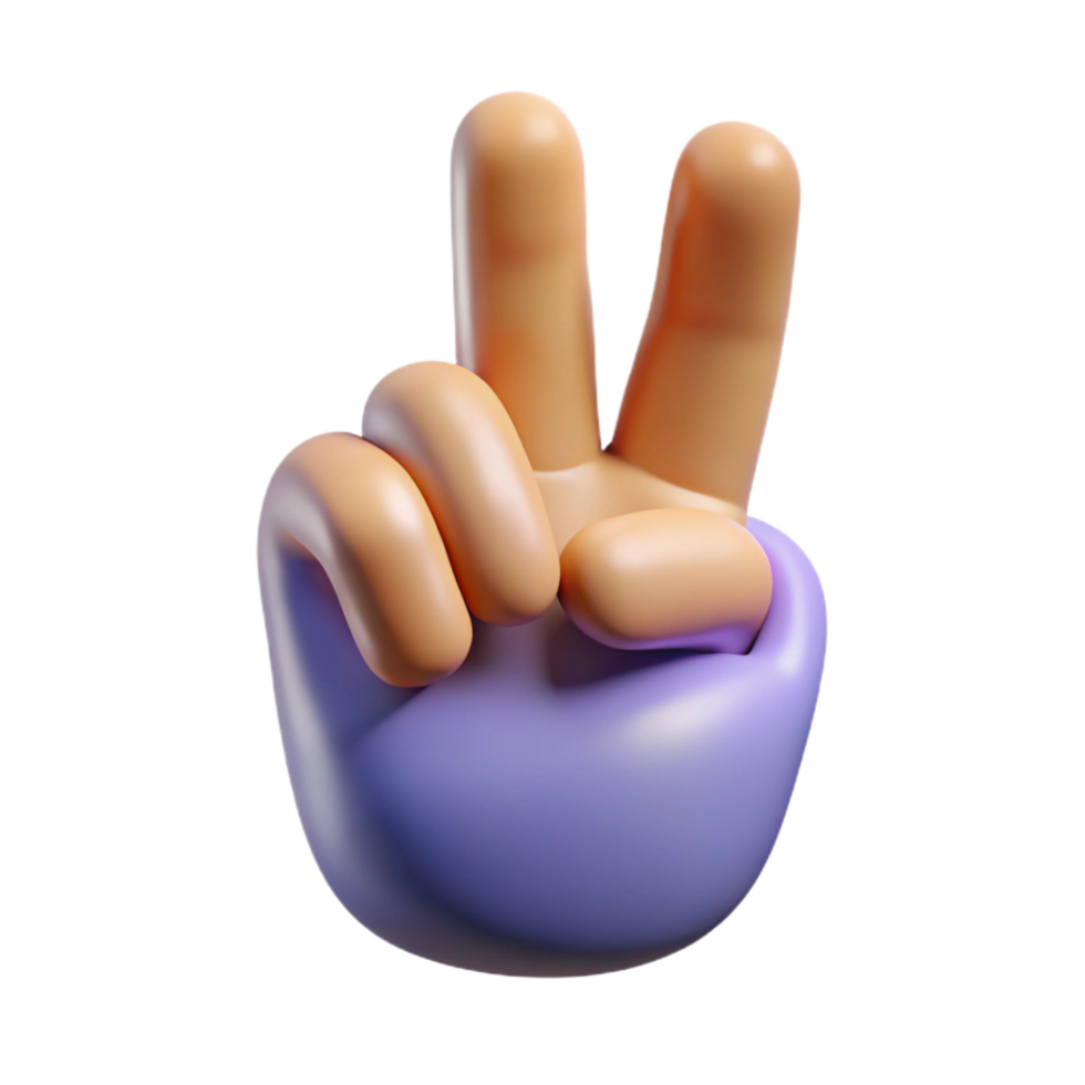 dreamy fascinating A single, stylized hand making a peace sign. NO BACKGROUND with Transparent Background. crisp png