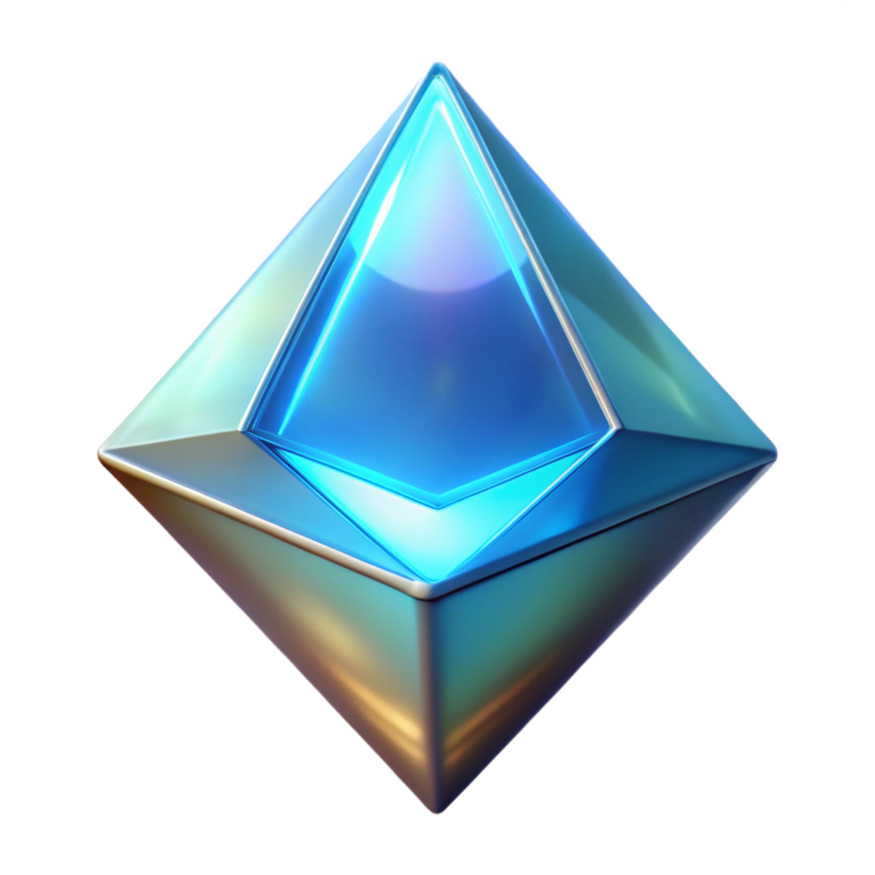 alluring tranquil nordic A floating, translucent pyramid with a glowing core. NO BACKGROUND with Transparent Background. gallery standard png