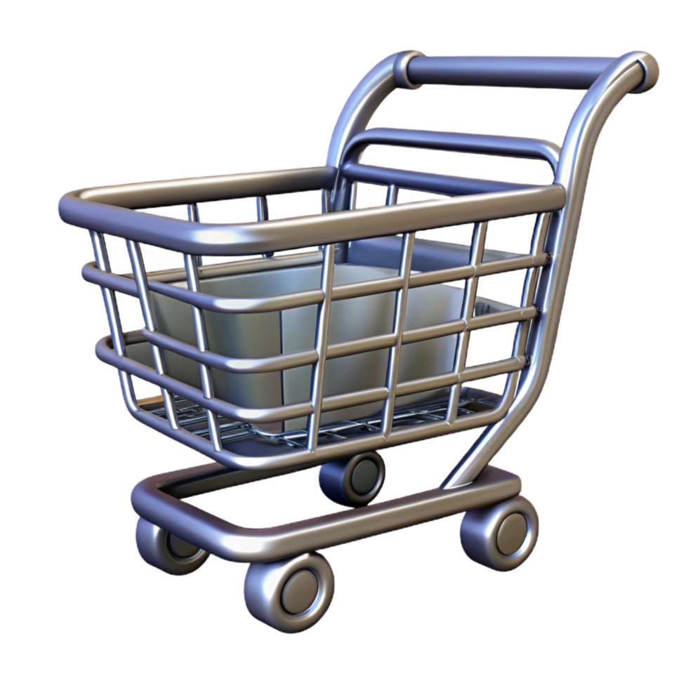 melancholic dazzling A single, stylized shopping cart made of metallic lines. NO BACKGROUND with Transparent Background. artisan png