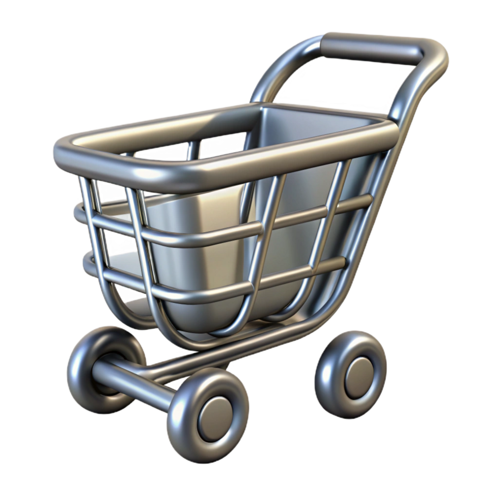 exquisite nordic A single, stylized shopping cart made of metallic lines. NO BACKGROUND with Transparent Background. studio quality png