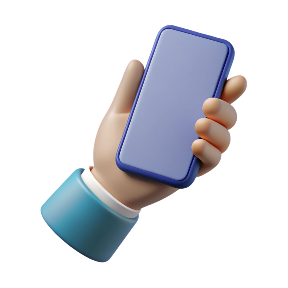 splendid notable A single, stylized hand holding a smartphone. NO BACKGROUND with Transparent Background. png
