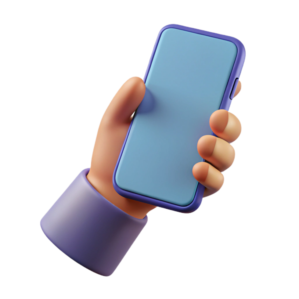 radiant tranquil futuristic A single, stylized hand holding a smartphone. NO BACKGROUND with Transparent Background. professional png