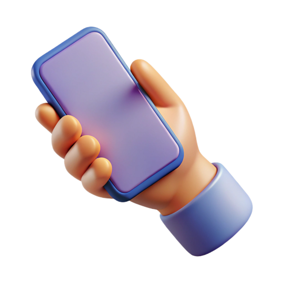 iconic minimalist A single, stylized hand holding a smartphone. NO BACKGROUND with Transparent Background. high quality png