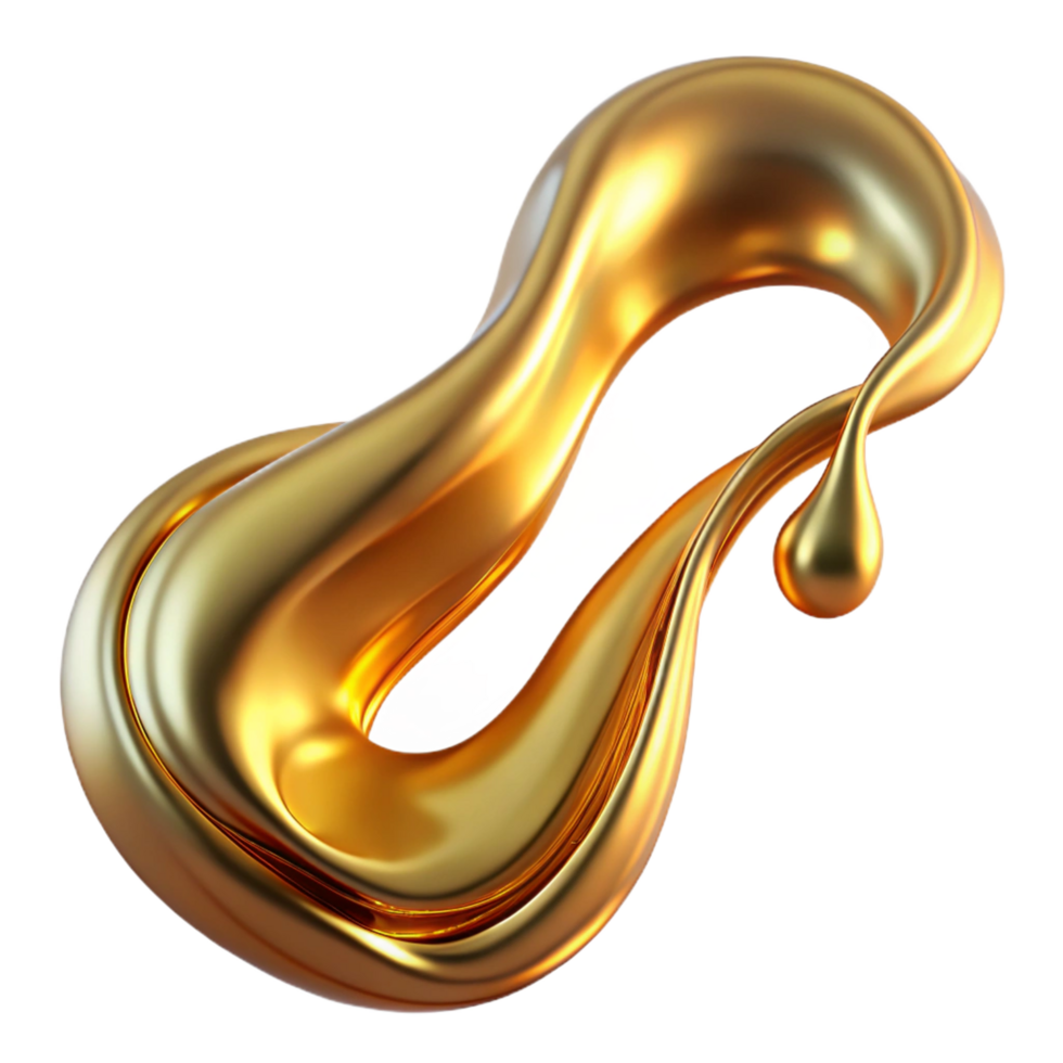 notable retro A flowing, abstract liquid stream in metallic gold. NO BACKGROUND with Transparent Background. perfect clarity png