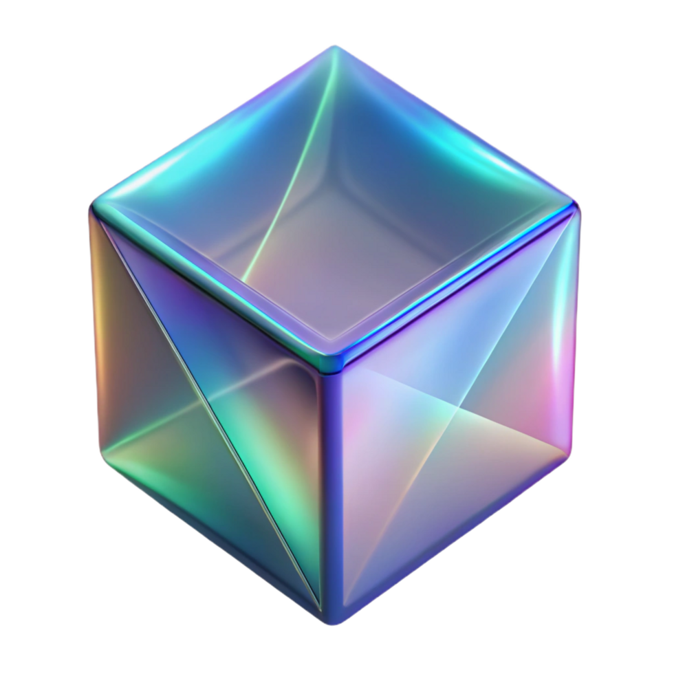 beautiful remarkable A floating, translucent cube with a holographic effect. NO BACKGROUND with Transparent Background. png