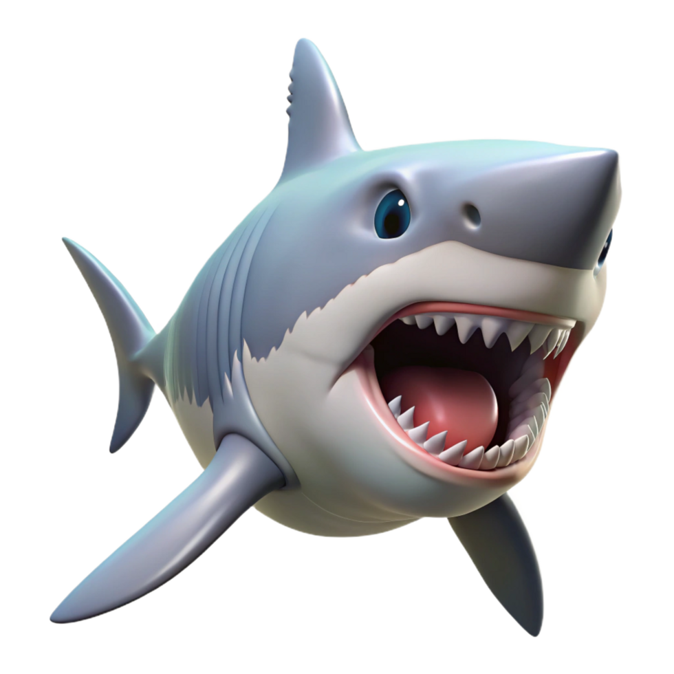 dramatic remarkable A great white shark with open jaws, NO BACKGROUND with Transparent Background. png