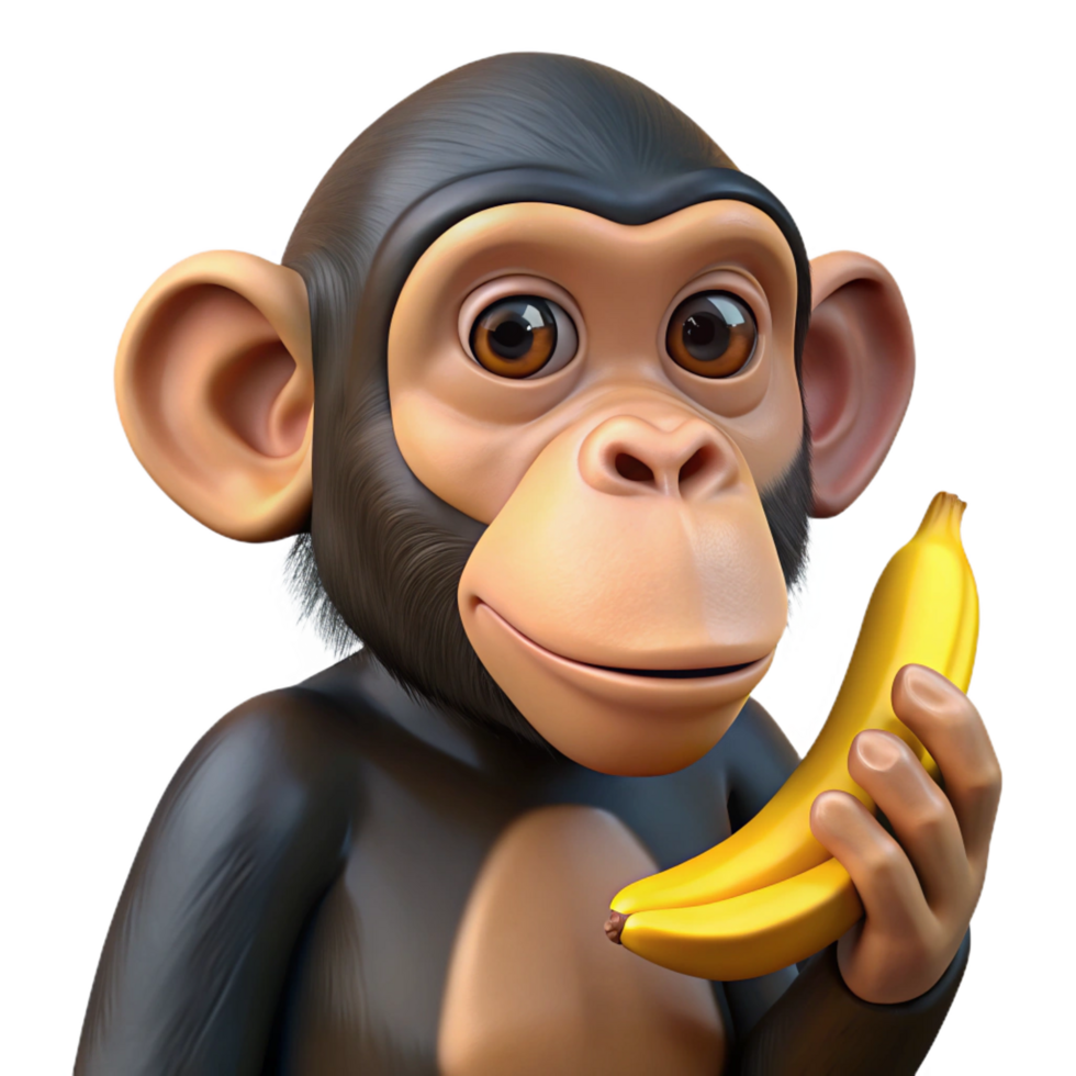 picturesque mysterious geometric A chimpanzee eating a banana, NO BACKGROUND with Transparent Background. top-tier png
