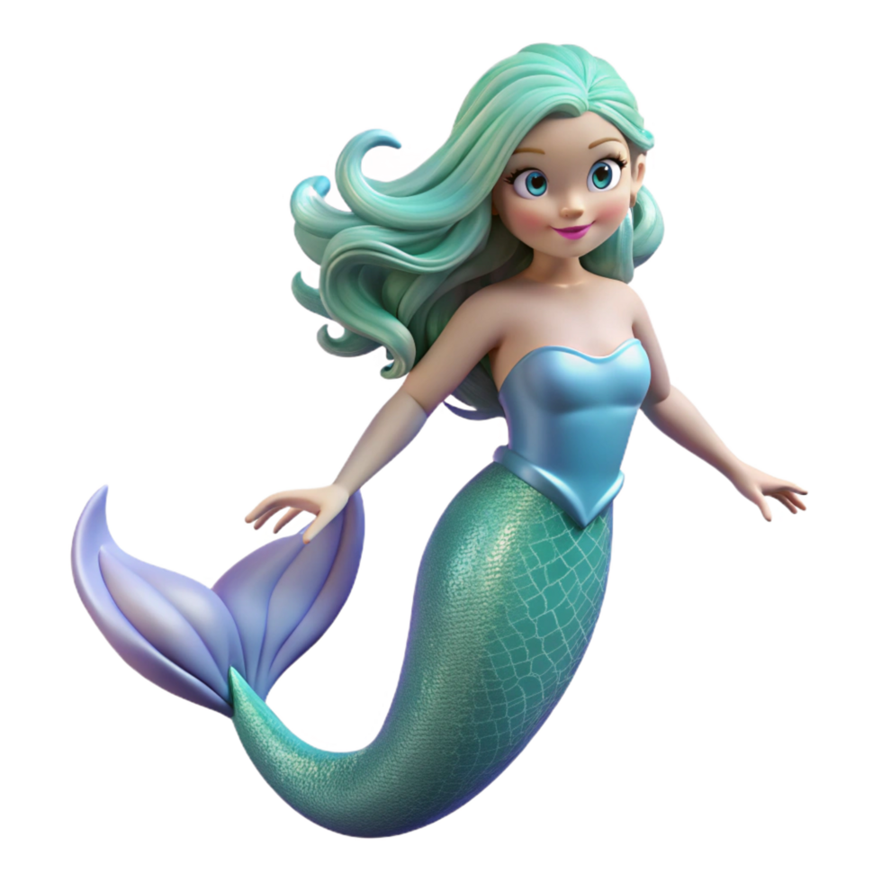 striking distinguished A beautiful mermaid, with flowing hair and a shimmering tail. NO BACKGROUND with Transparent Background. png