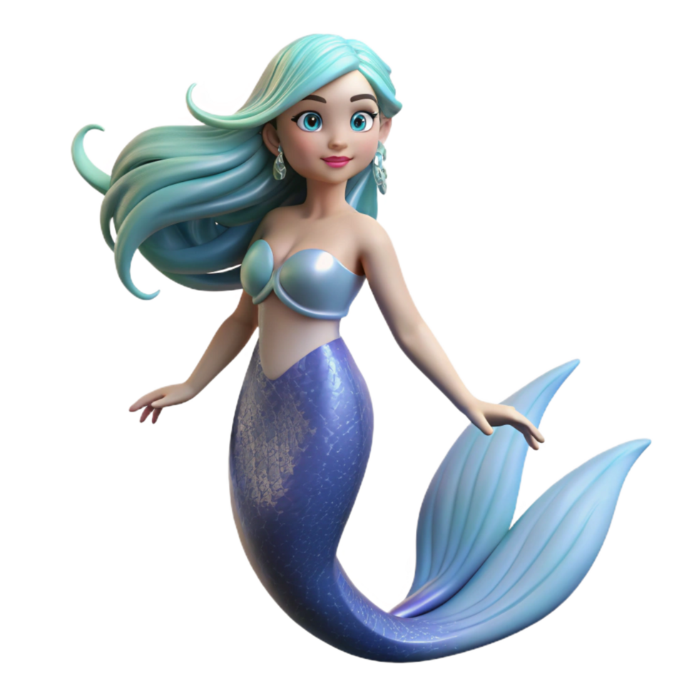 distinctive traditional A beautiful mermaid, with flowing hair and a shimmering tail. NO BACKGROUND with Transparent Background. professional png