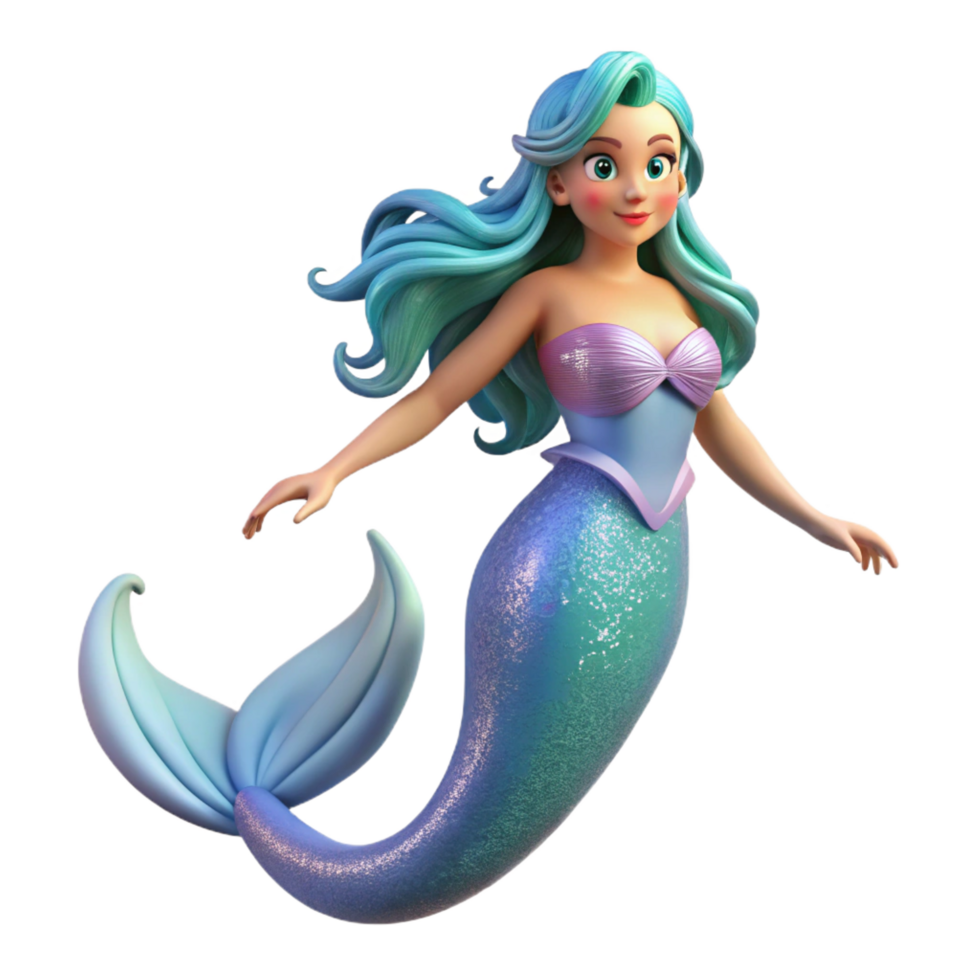 picturesque calm renaissance A beautiful mermaid, with flowing hair and a shimmering tail. NO BACKGROUND with Transparent Background. fine detail png