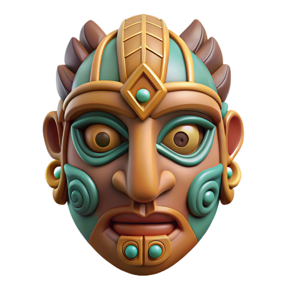 notable vintage A stylized tribal mask, with intricate carvings. NO BACKGROUND with Transparent Background. precision png