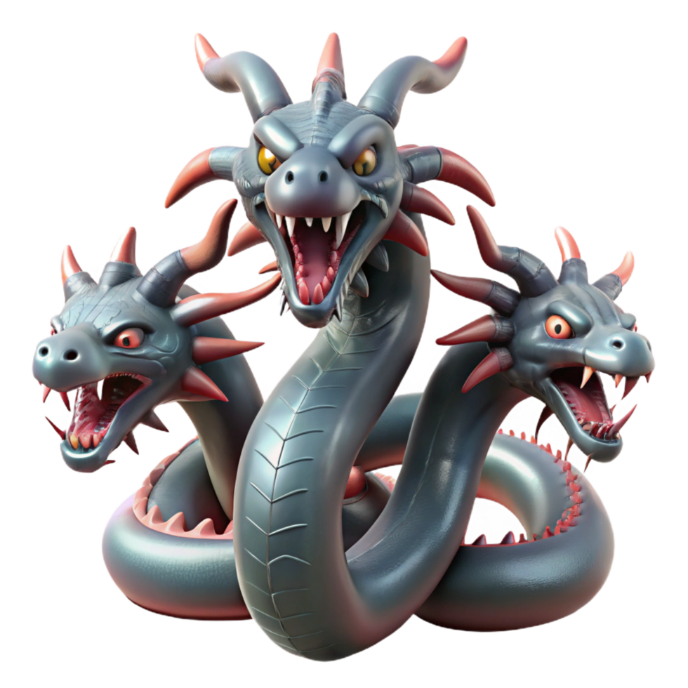 distinctive renaissance A realistic rendering of a hydra, multiple heads visible. NO BACKGROUND with Transparent Background. elite png