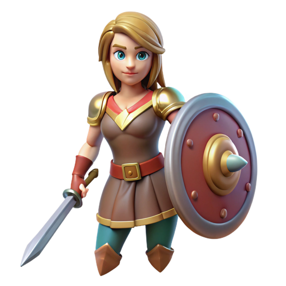 peaceful sumptuous A fierce warrior woman, wielding a sword and shield. NO BACKGROUND with Transparent Background. impeccable png