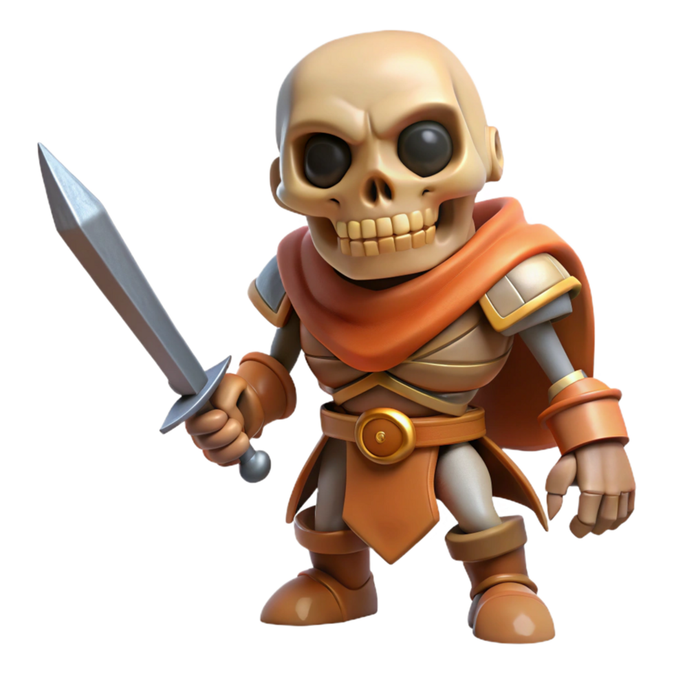 vibrant modern A menacing skeleton warrior, wielding a rusty sword. NO BACKGROUND with Transparent Background. elite png