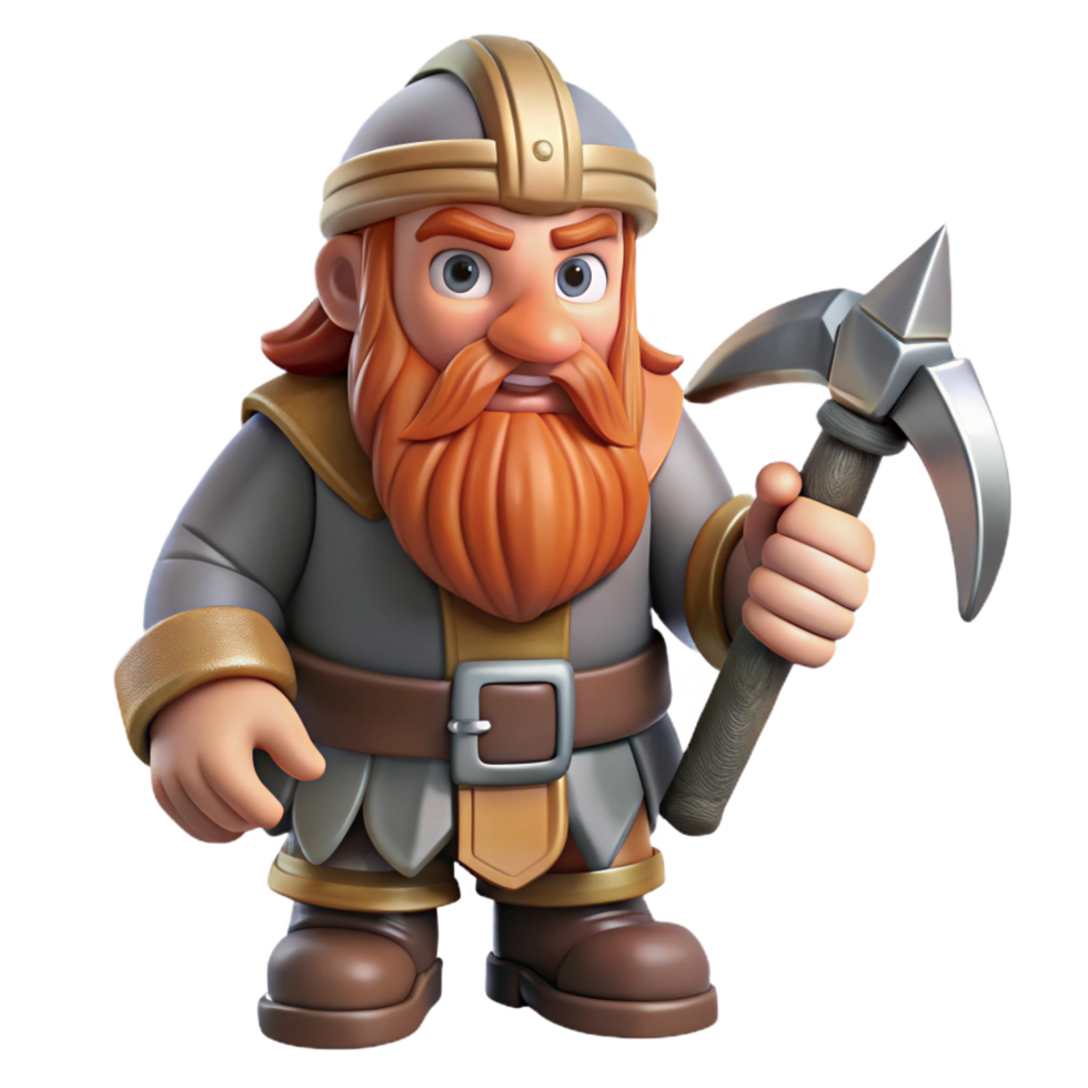 unforgettable vintage A detailed, realistic rendering of a dwarf, holding a pickaxe. NO BACKGROUND with Transparent Background. professional png