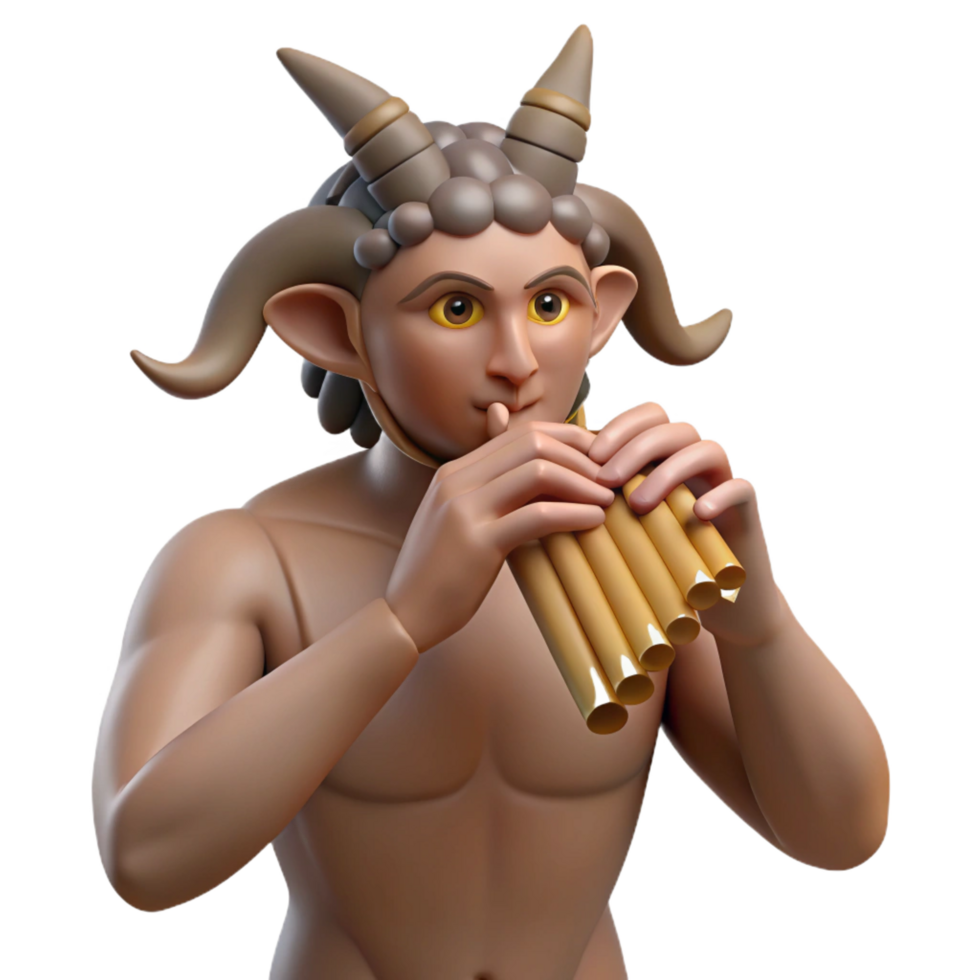 celebrated avant-garde A realistic rendering of a satyr, playing a pan flute. NO BACKGROUND with Transparent Background. exclusive png