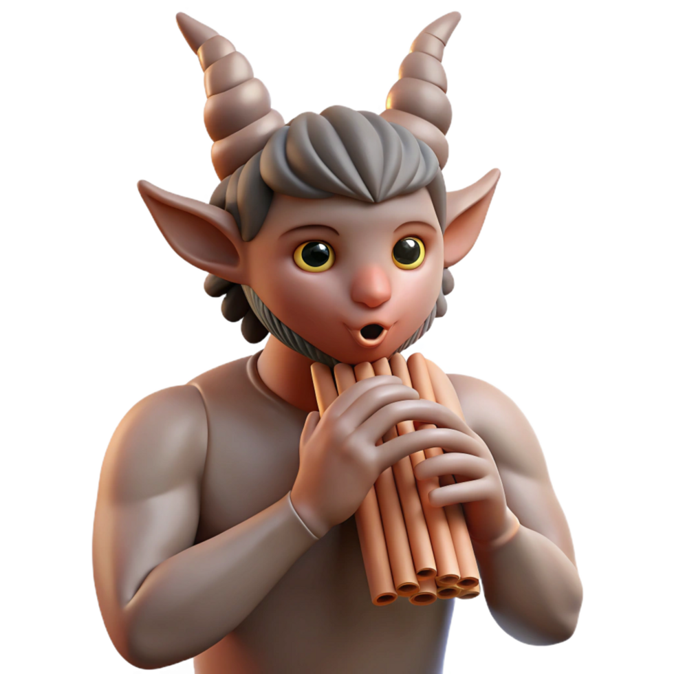 fascinating unparalleled A realistic rendering of a satyr, playing a pan flute. NO BACKGROUND with Transparent Background. png