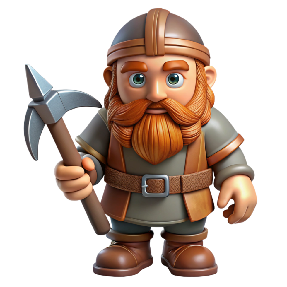 breathtaking futuristic A detailed, realistic rendering of a dwarf, holding a pickaxe. NO BACKGROUND with Transparent Background. original png