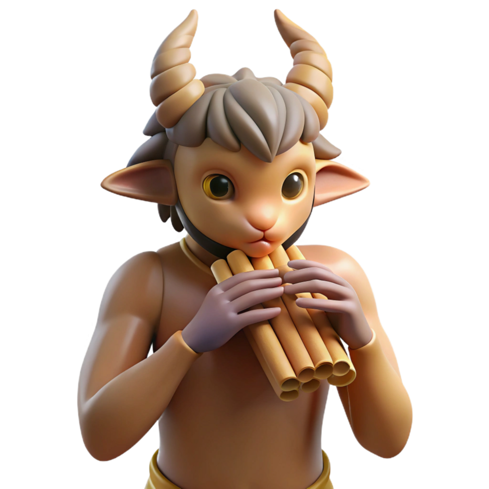 bold radiant A realistic rendering of a satyr, playing a pan flute. NO BACKGROUND with Transparent Background. genuine png