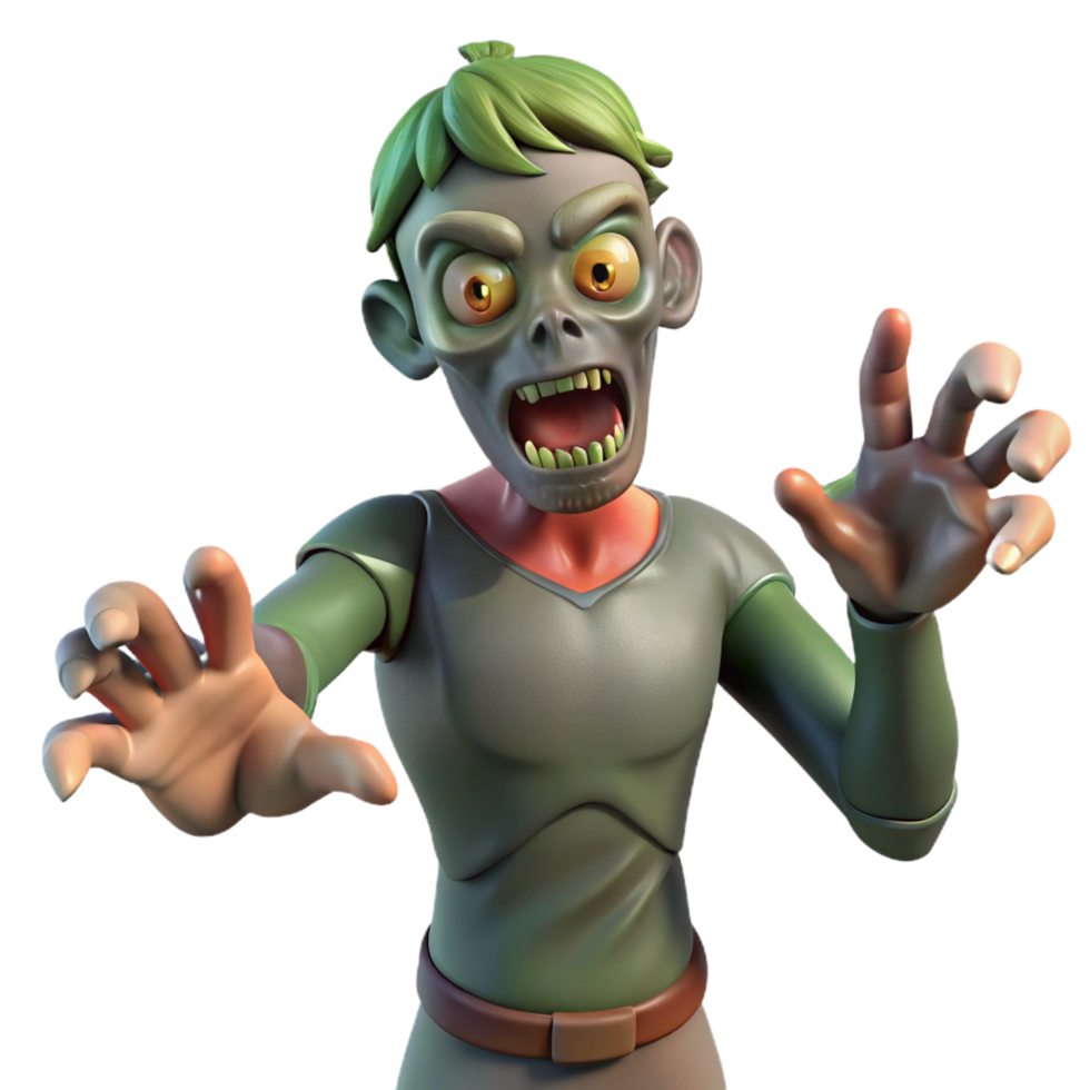 striking distinguished A menacing zombie, reaching out with clawed hands. NO BACKGROUND with Transparent Background. png