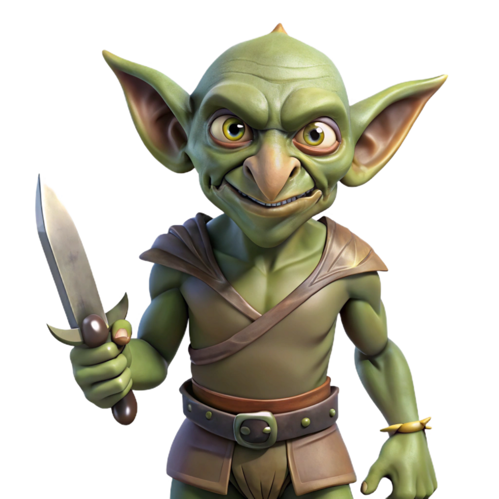 wonderful nordic A detailed, realistic rendering of a goblin, holding a dagger. NO BACKGROUND with Transparent Background. 8K png