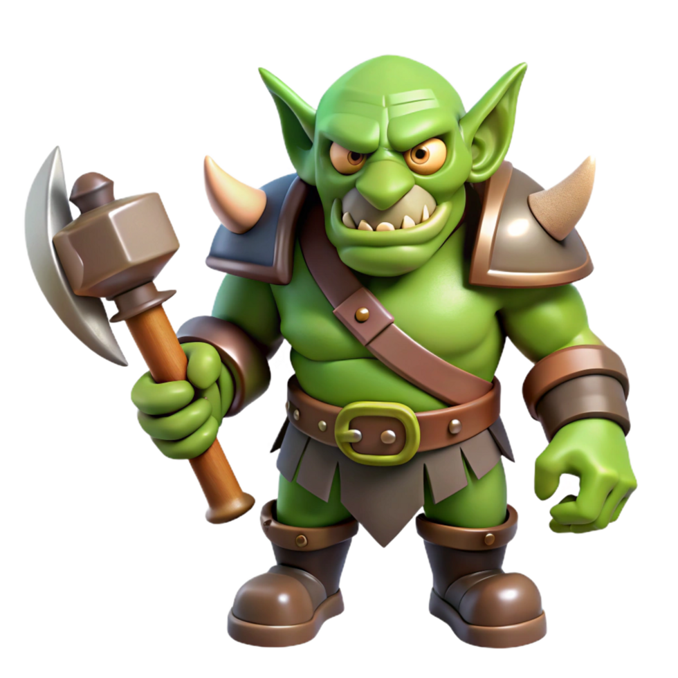 gorgeous celebrated A stylized, cartoon-style orc, wielding a battle axe. NO BACKGROUND with Transparent Background. png
