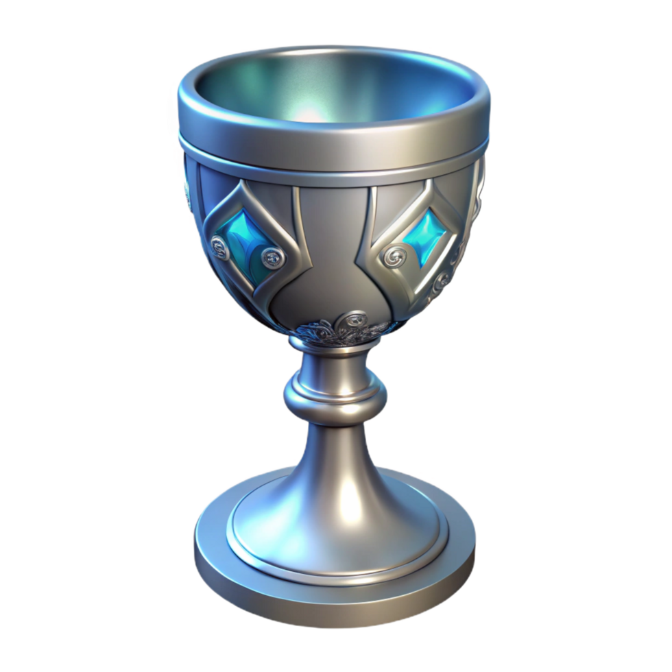 iconic artistic A single, ornate silver chalice with glowing runes, NO BACKGROUND with Transparent Background. fine detail png