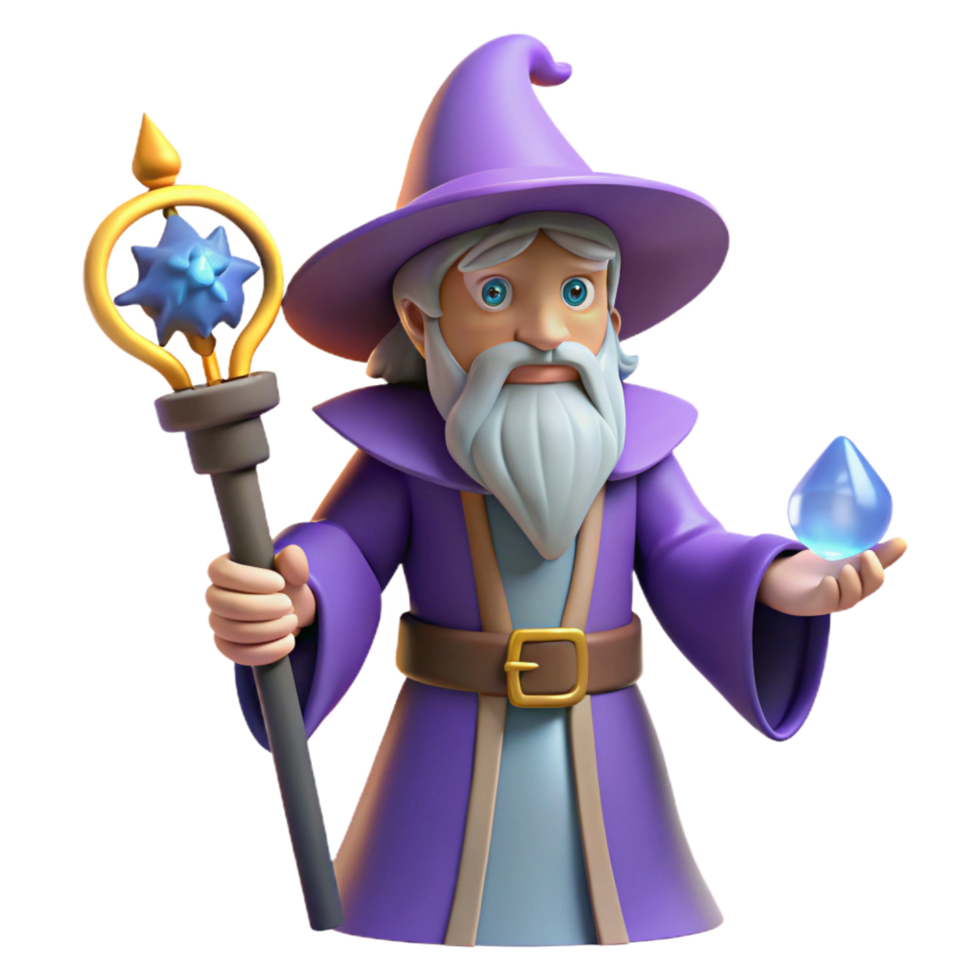 striking modern A powerful wizard holding a magical staff, NO BACKGROUND with Transparent Background. artisan png