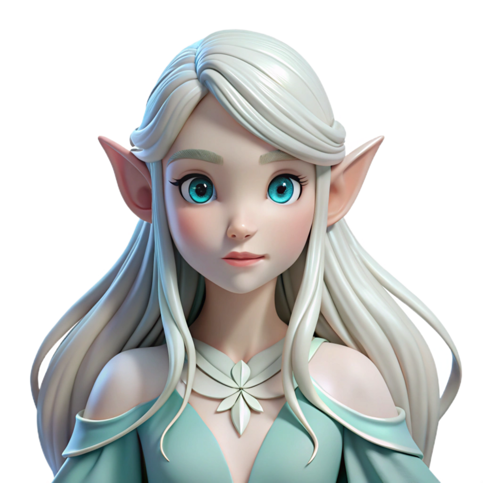 hypnotic intense gothic A beautiful elf princess with flowing white hair, NO BACKGROUND with Transparent Background. sharp png