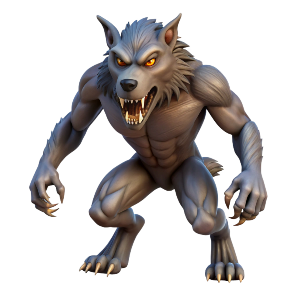 reflective breathtaking A fierce werewolf mid-transformation, NO BACKGROUND with Transparent Background. detailed png